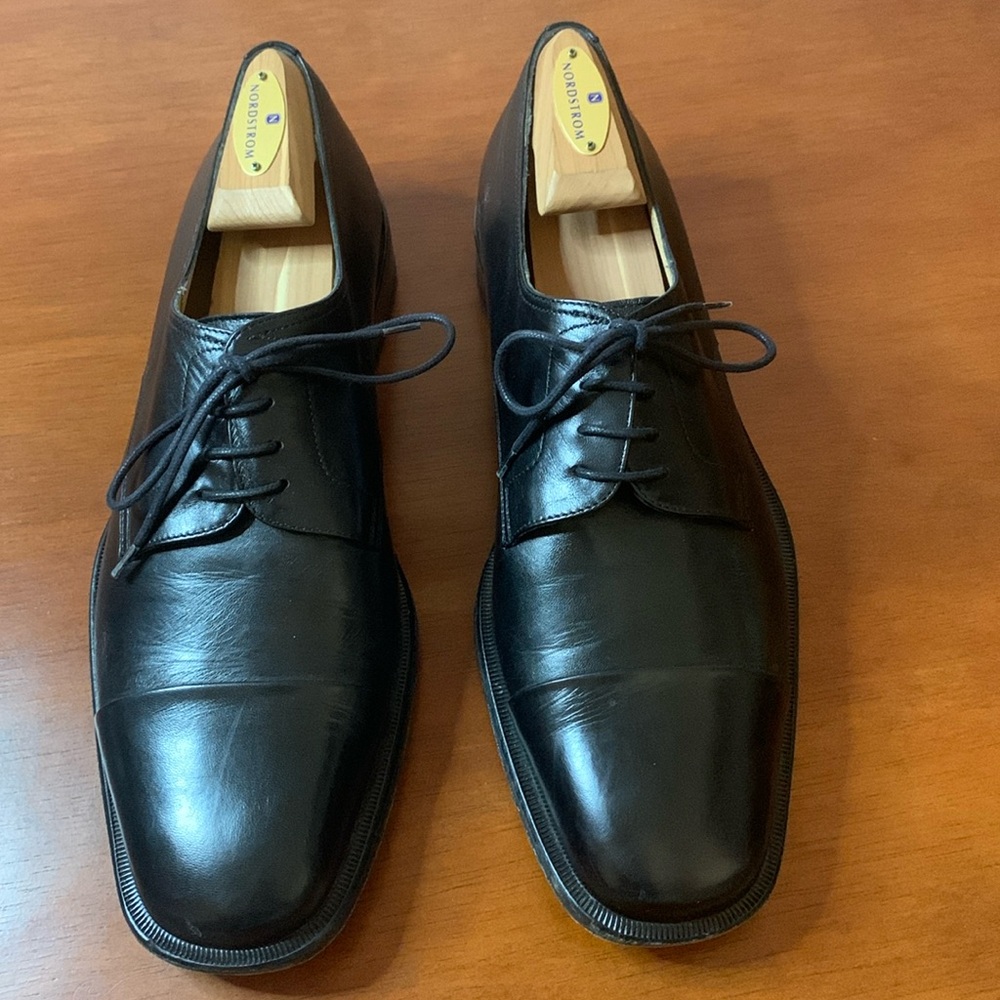 Bruno Magli Black Leather Cap Toe Shoes Size 10.5 M